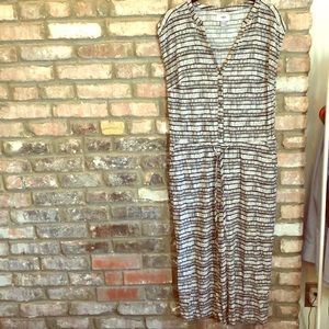 Black and white button front tie-waist jumpsuit